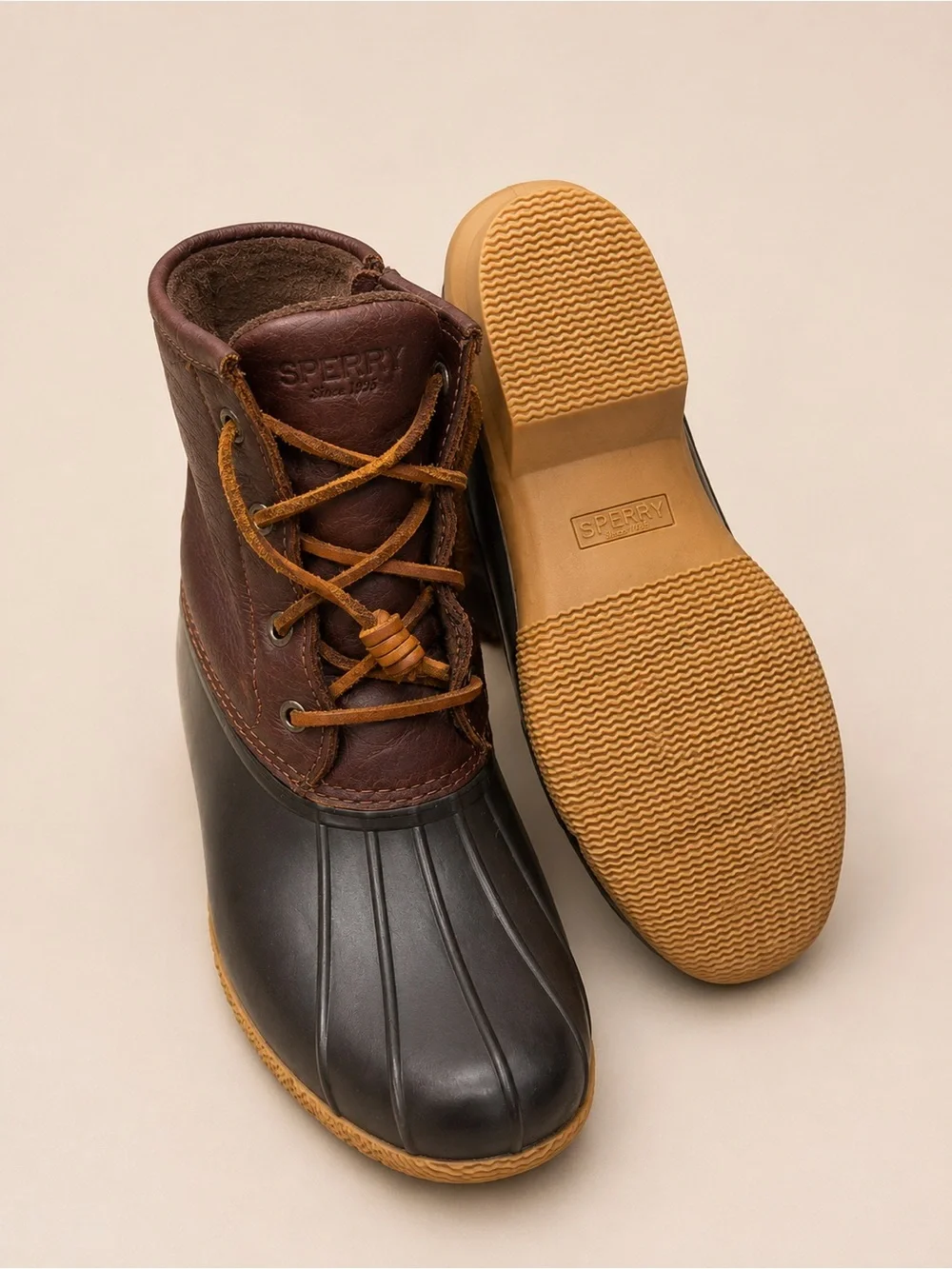 Sperry Saltwater Duck Boots Brown Leather Waterproof Rain Boots Women’s 8.5